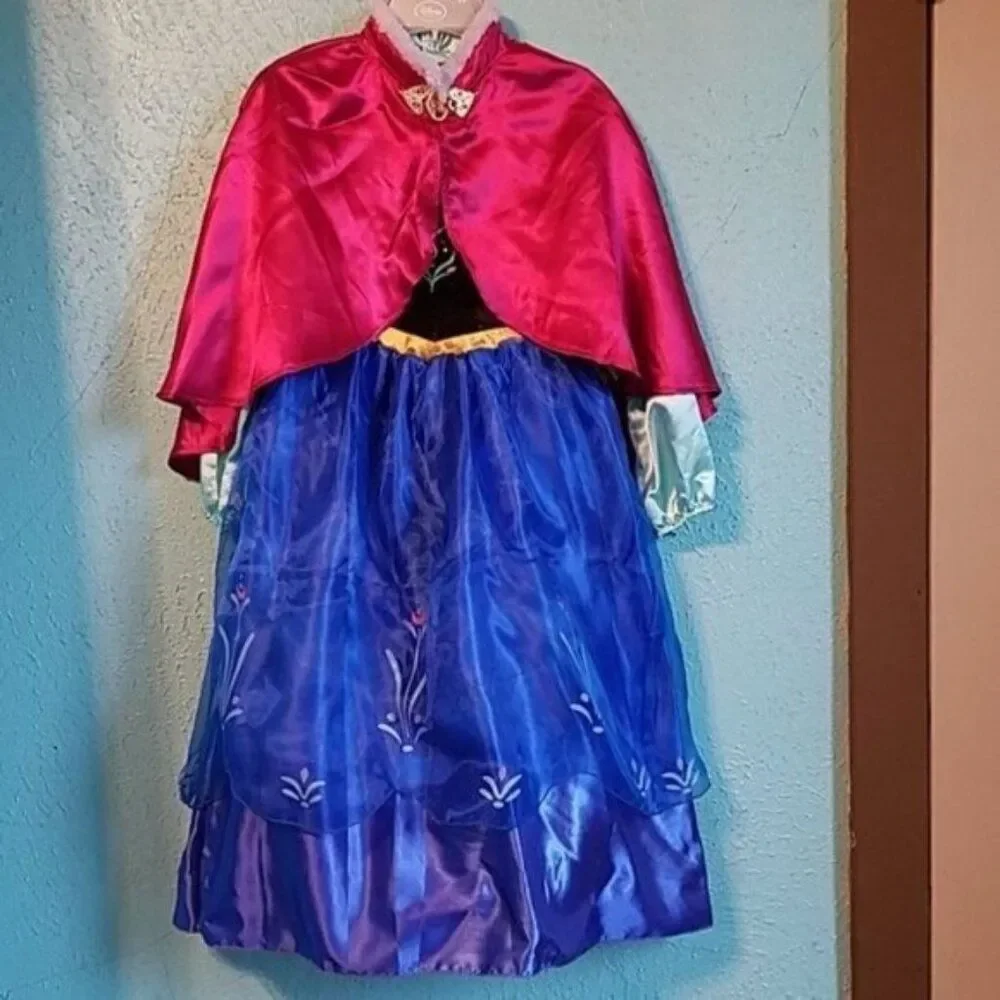 Disney Frozen Princess Anna Dress Cape Costume Girls Kids Youth Size 5/6